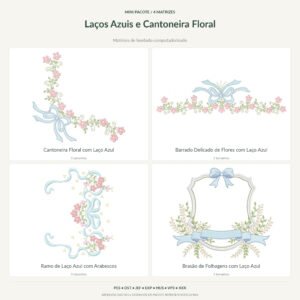 Mini Pacote de Laços Azuis e Cantoneira Floral