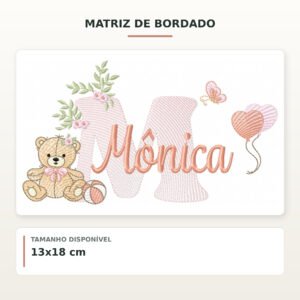 Matriz de Bordado Ursinha com Balões Mônica