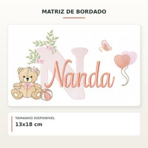 Matriz de Bordado Ursinha com Balões Nanda