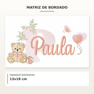 Matriz de Bordado Ursinha com Balões Paula