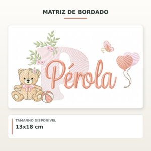 Matriz de Bordado Ursinha com Balões Pérola