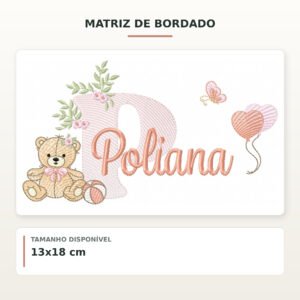 Matriz de Bordado Ursinha com Balões Poliana