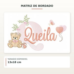 Matriz de Bordado Ursinha com Balões Queila