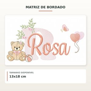 Matriz de Bordado Ursinha com Balões Rosa