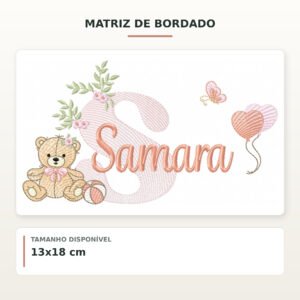 Matriz de Bordado Ursinha com Balões Samara