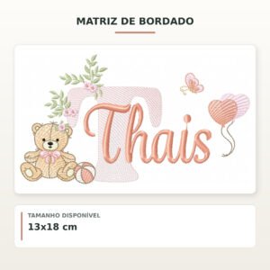 Matriz de Bordado Ursinha com Balões Thais