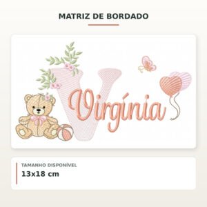 Matriz de Bordado Ursinha com Balões Virgínia
