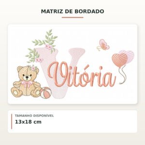 Matriz de Bordado Ursinha com Balões Vitória