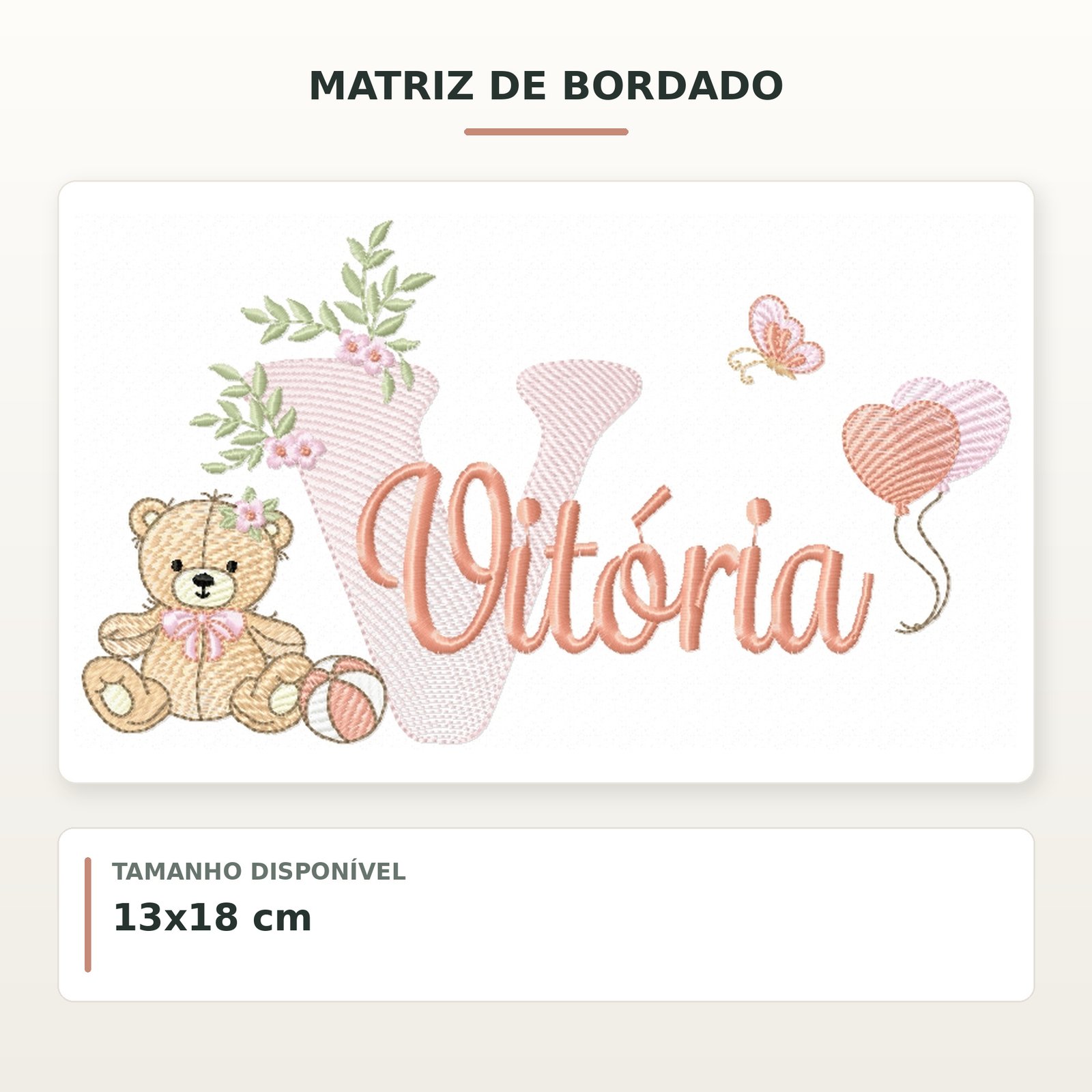Matriz de Bordado Ursinha com Balões Vitória