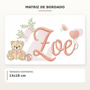 Matriz de Bordado Ursinha com Balões Zoe