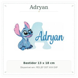 Matriz de Bordado Nome Adryan Stitch Sobreposto 13x18