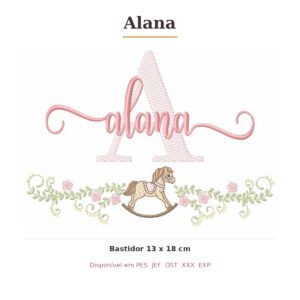 Matriz de Bordado Nome Alana Cavalinhos 13x18