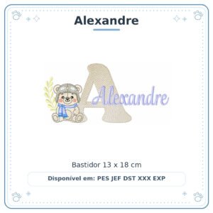 Matriz de Bordado Nome Alexandre Ursinho Menino Baby Sobreposto 13x18