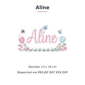 Matriz de Bordado Nome Aline Jardim de Tulipas 13x18