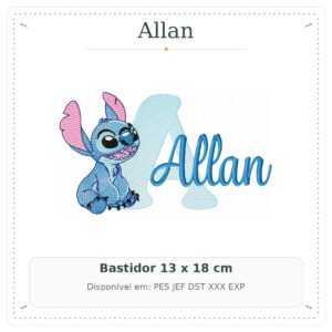 Matriz de Bordado Nome Allan Stitch Sobreposto 13x18