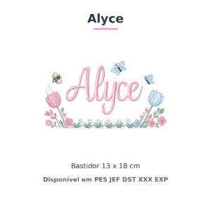 Matriz de Bordado Nome Alyce Jardim de Tulipas 13x18