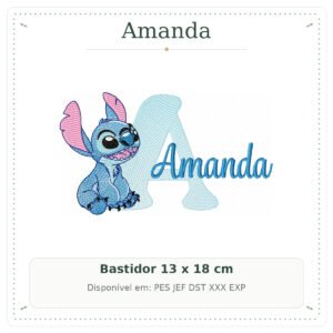 Matriz de Bordado Nome Amanda Stitch Sobreposto 13x18