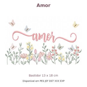 Matriz de Bordado Nome Amor Jardim 13x18