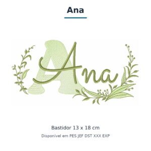 Matriz de Bordado Nome Ana Ramos e Folhas 13x18