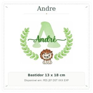 Matriz de Bordado Nome Andre com Leão Safari 13x18