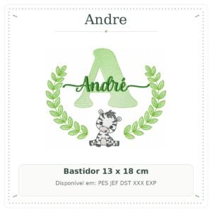 Matriz de Bordado Nome Andre com Zebra Safari 13x18