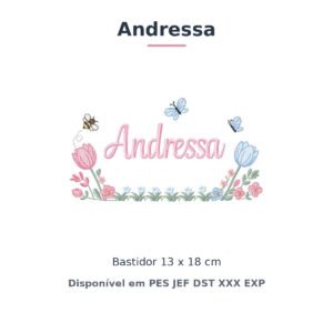 Matriz de Bordado Nome Andressa Jardim de Tulipas 13x18