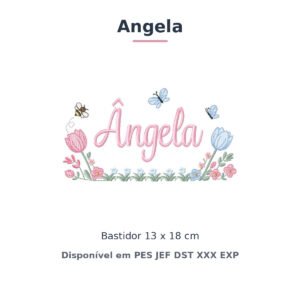 Matriz de Bordado Nome Angela Jardim de Tulipas 13x18