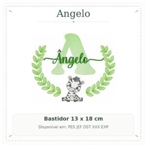 Matriz de Bordado Nome Angelo com Zebra Safari 13x18