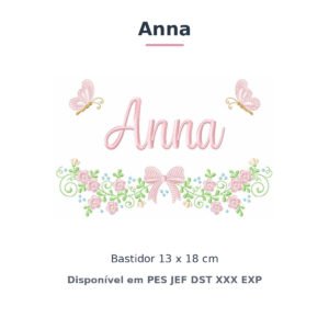 Matriz de Bordado Nome Anna Laços e Borboletas 2 13x18