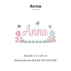 Matriz de Bordado Nome Anna Jardim de Tulipas 13x18