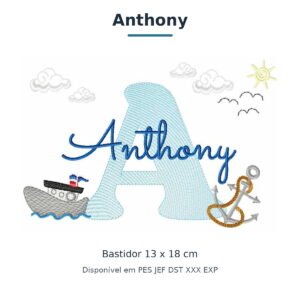 Matriz de Bordado Nome Anthony Marinheiro 13x18