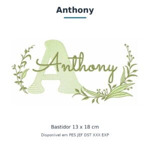 Matriz de Bordado Nome Anthony Ramos e Folhas 13x18