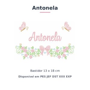 Matriz de Bordado Nome Antonela Laços e Borboletas 2 13x18