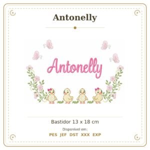 Matriz de Bordado Nome Antonelly Patinhos Menina 13x18