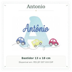 Matriz de Bordado Nome Antonio Carrinho e Carros 13x18