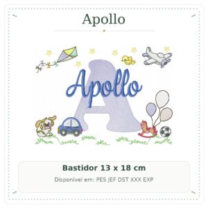 Matriz de Bordado Nome Apollo Cavalinhos com Pipa 13x18