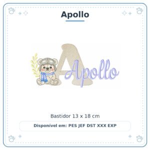 Matriz de Bordado Nome Apollo Ursinho Menino Baby Sobreposto 13x18