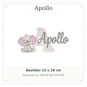 Matriz de Bordado Nome Apollo Safari Baby Elefantinho 13x18
