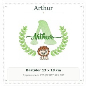 Matriz de Bordado Nome Arthur com Leão Safari 13x18