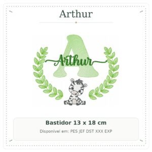 Matriz de Bordado Nome Arthur com Zebra Safari 13x18