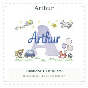 Matriz de Bordado Nome Arthur Cavalinhos com Pipa 13x18