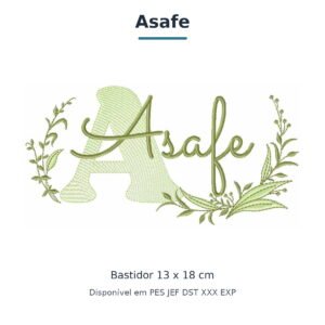 Matriz de Bordado Nome Asafe Ramos e Folhas 13x18