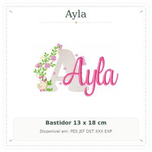 Matriz de Bordado Nome Ayla Patinha com Borboleta 13x18