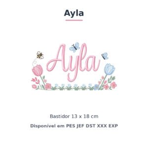 Matriz de Bordado Nome Ayla Jardim de Tulipas 13x18