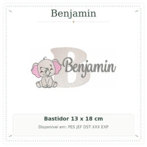 Matriz de Bordado Nome Benjamin Safari Baby Elefantinho 13x18