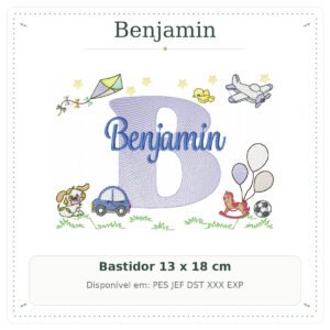 Matriz de Bordado Nome Benjamin Cavalinhos com Pipa 13x18