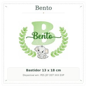 Matriz de Bordado Nome Bento com Elefantinho Safari 13x18