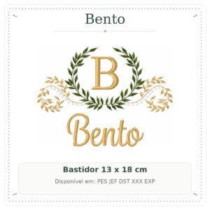 Matriz de Bordado Nome Bento Arabesco com Ramo Luxo 13x18