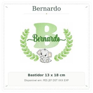 Matriz de Bordado Nome Bernardo com Elefantinho Safari 13x18