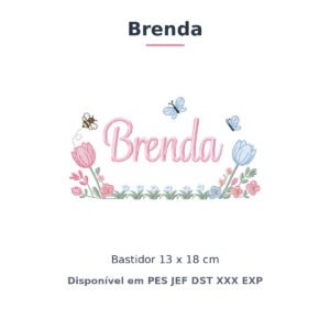 Matriz de Bordado Nome Brenda Jardim de Tulipas 13x18